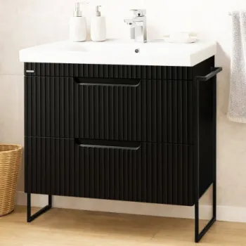 Set Baza front MDF si Lavoar seria 733, cadru metalic, cu sertare, montata, 80 cm, negru imagine