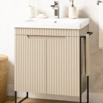 Set Baza front MDF si Lavoar seria 733, cadru metalic, montata, 60 cm, crem imagine