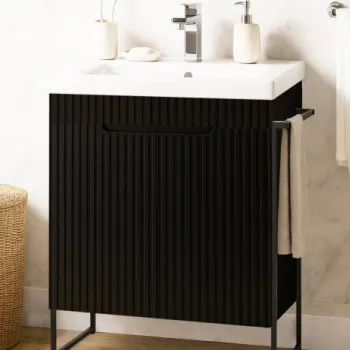 Set Baza front MDF si Lavoar seria 733, cadru metalic, montata, 60 cm, negru imagine