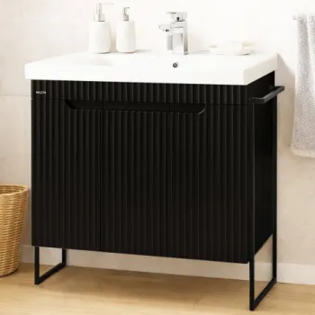 Set Baza front MDF si Lavoar seria 733, cadru metalic, montata, 80 cm, negru imagine