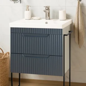 Set Baza front MDF si Lavoar seria 733, cadru metalic, sertare, 60 cm, antracit imagine