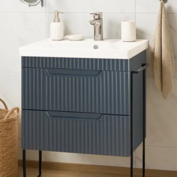 Set Baza front MDF si Lavoar seria 733, cadru metalic, sertare, montata, 60 cm, antracit imagine