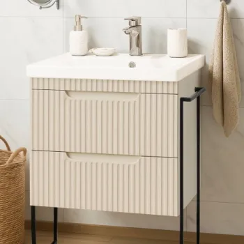 Set Baza front MDF si Lavoar seria 733, cadru metalic, sertare, montata, 60 cm, crem imagine