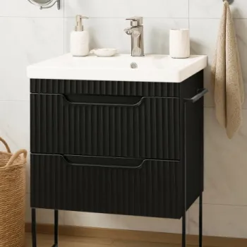 Set Baza front MDF si Lavoar seria 733, cadru metalic, sertare, montata, 60 cm, negru imagine
