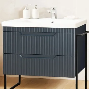 Set Baza front MDF si Lavoar seria 733, cadru metalic, sertare, montata, 80 cm, antracit imagine