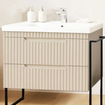 Set Baza front MDF si Lavoar seria 733, cadru metalic, sertare, montata, 80 cm, crem imagine
