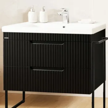 Set Baza front MDF si Lavoar seria 733, cadru metalic, sertare, montata, 80 cm, negru imagine