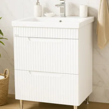 Set Baza front MDF si Lavoar seria 733, cu sertare, 60 cm, alb rustic imagine