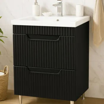 Set Baza front MDF si Lavoar seria 733, cu sertare, 60 cm, negru imagine