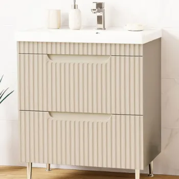 Set Baza front MDF si Lavoar seria 733, cu sertare, montat, 70 cm, crem imagine