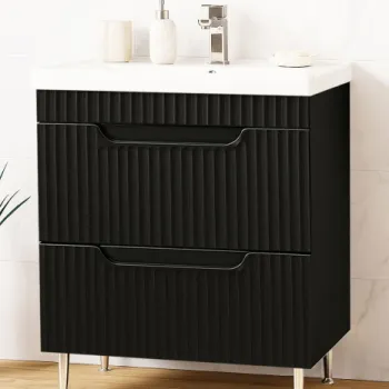 Set Baza front MDF si Lavoar seria 733, cu sertare, montat, 70 cm, negru imagine