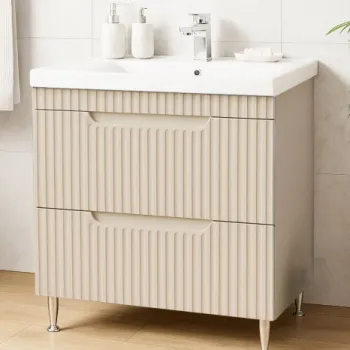 Set Baza front MDF si Lavoar seria 733, cu sertare, montat, 80 cm, crem imagine