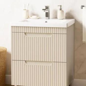 Set Baza front MDF si Lavoar seria 733, cu sertare, montata, 60 cm, crem imagine