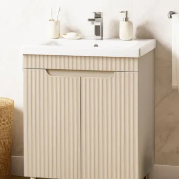 Set Baza front MDF si Lavoar seria 733, montat, 60 cm, crem imagine