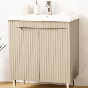 Set Baza front MDF si Lavoar seria 733, montat, 70 cm, crem imagine