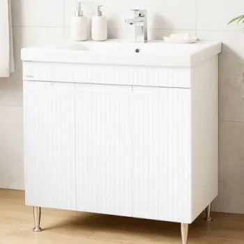 Set Baza front MDF si Lavoar seria 733, montat, 80 cm, alb rustic imagine