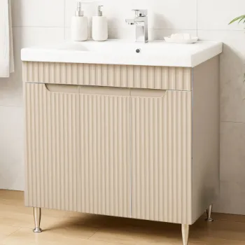 Set Baza front MDF si Lavoar seria 733, montat, 80 cm, crem imagine