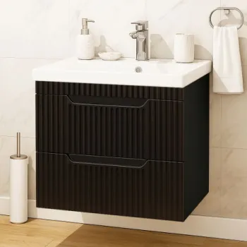 Set Baza front MDF si Lavoar seria 733, suspendata cu sertare, 60 cm, negru imagine