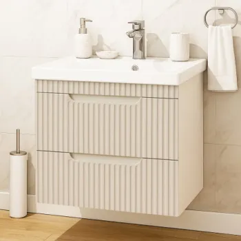 Set Baza front MDF si Lavoar seria 733, suspendata, cu sertare, montat, 60 cm, crem imagine