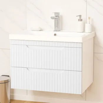 Set Baza front MDF si Lavoar seria 733, suspendata, cu sertare, montat, 70 cm, alb rustic imagine