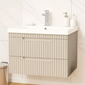 Set Baza front MDF si Lavoar seria 733, suspendata, cu sertare, montat, 70 cm, crem imagine