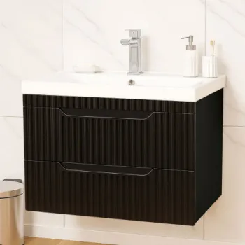 Set Baza front MDF si Lavoar seria 733, suspendata, cu sertare, montat, 70 cm, negru imagine