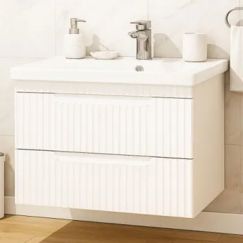 Set Baza front MDF si Lavoar seria 733, suspendata, cu sertare, montat, 80 cm, alb rustic imagine