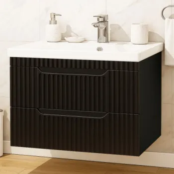 Set Baza front MDF si Lavoar seria 733, suspendata, cu sertare, montat, 80 cm, negru imagine