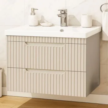 Set Baza front MDF si Lavoar seria 733, suspendata, cu sertare, montata, 80 cm, crem imagine