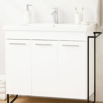 Set Baza front MDF si Lavoar seria 754, cadru metalic, 80 cm, alb imagine