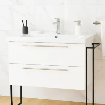 Set Baza front MDF si Lavoar seria 754, cadru metalic, cu sertare, 80 cm, alb imagine