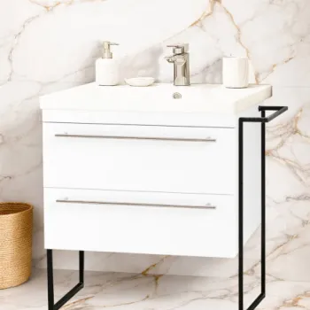 Set Baza front MDF si Lavoar seria 754, cadru metalic, cu sertare, montata, 70 cm, alb imagine