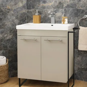 Set Baza front MDF si Lavoar seria 754, cadru metalic, montata, 60 cm, taupe imagine