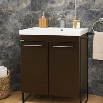 Set Baza front MDF si Lavoar seria 754, cadru metalic, montata, 60 cm, wenge imagine