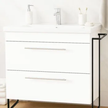 Set Baza front MDF si Lavoar seria 754, cadru metalic, sertare, 80 cm, alb imagine