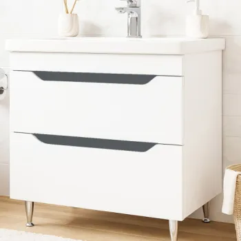 Set Baza front MDF si Lavoar seria 756, cu sertare, 80 cm, alb + antracit imagine