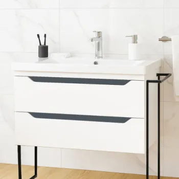 Set Baza front MDF si Lavoar seria 756, cu sertare, cadru metalic, 80 cm, alb + antracit imagine