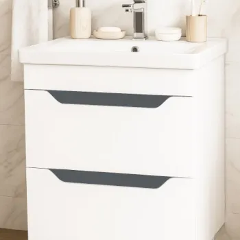 Set Baza front MDF si Lavoar seria 756, cu sertare, montat, 60 cm, alb + antracit imagine