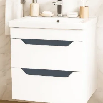 Set Baza front MDF si Lavoar seria 756, suspendata, cu sertare, 60 cm, alb + antracit imagine