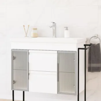 Set Baza front MDF si Lavoar seria 758, cu sertare, cadru metalic, montat, 100 cm, alb imagine