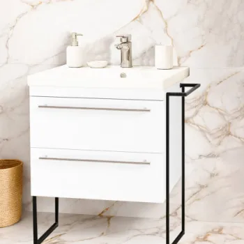Set Baza front MDF si Lavoar seria 766, cadru metalic, cu sertare, 60 cm, alb imagine