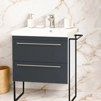 Set Baza front MDF si Lavoar seria 766, cadru metalic, cu sertare, 60 cm, antracit imagine