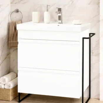 Set Baza front MDF si Lavoar seria 786, cadru metalic, cu sertare, 60 cm, alb imagine