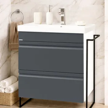 Set Baza front MDF si Lavoar seria 786, cadru metalic, cu sertare, 60 cm, antracit imagine