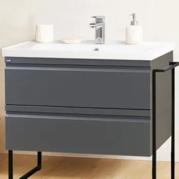 Set Baza front MDF si Lavoar seria 786, cadru metalic, cu sertare, 90 cm, antracit imagine