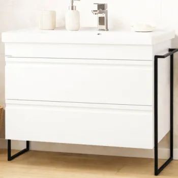 Set Baza front MDF si Lavoar seria 786, cadru metalic, cu sertare, montata, 100 cm, alb imagine