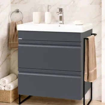 Set Baza front MDF si Lavoar seria 786, cadru metalic, cu sertare, montata, 60 cm, antracit imagine