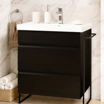Set Baza front MDF si Lavoar seria 786, cadru metalic, cu sertare, montata, 60 cm, negru imagine
