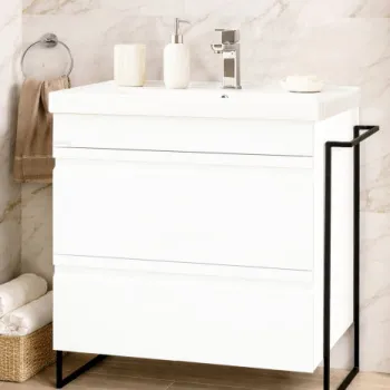 Set Baza front MDF si Lavoar seria 786, cadru metalic, cu sertare, montata, 70 cm, alb imagine