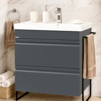 Set Baza front MDF si Lavoar seria 786, cadru metalic, cu sertare, montata, 70 cm, antracit imagine